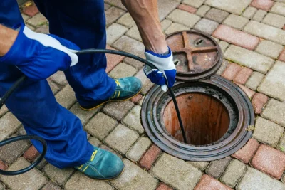 Plumber cleaning an outdoor sewer drain in Davenport